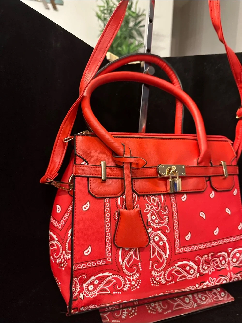 Red #313  Paisley Satchel with Top Handles and Adjustable Shoulder Strap